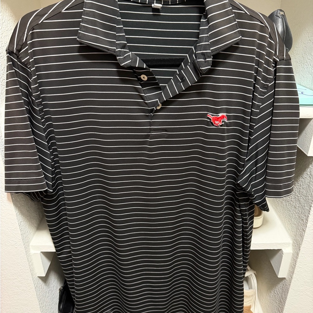 Peter Millar SMU Black and White Striped Polo Shirt